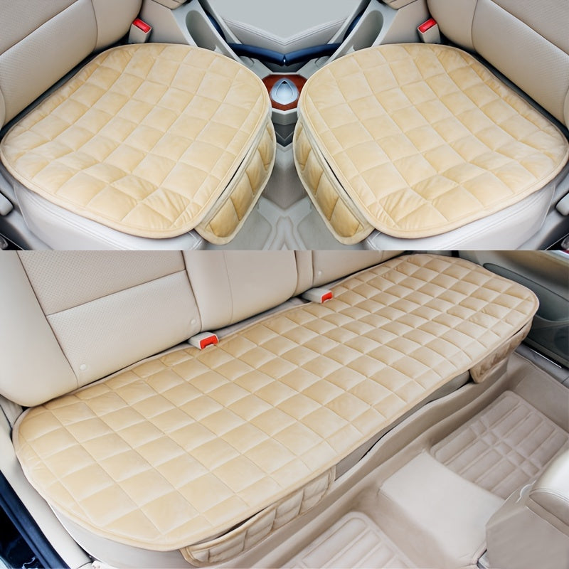 1pc Or 2pcs Or 3pcs Plush Plaid Thicken Warm Car Seat Cushion Pad Car Seat Protector Car Front Rear Seat Covers For Car SUV Truck Car Accessories