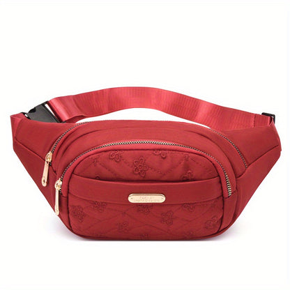 Stylish Embroidered Fanny Pack for Women - Multi-Zipper Nylon Crossbody Bag Ideal for Outdoor Sports