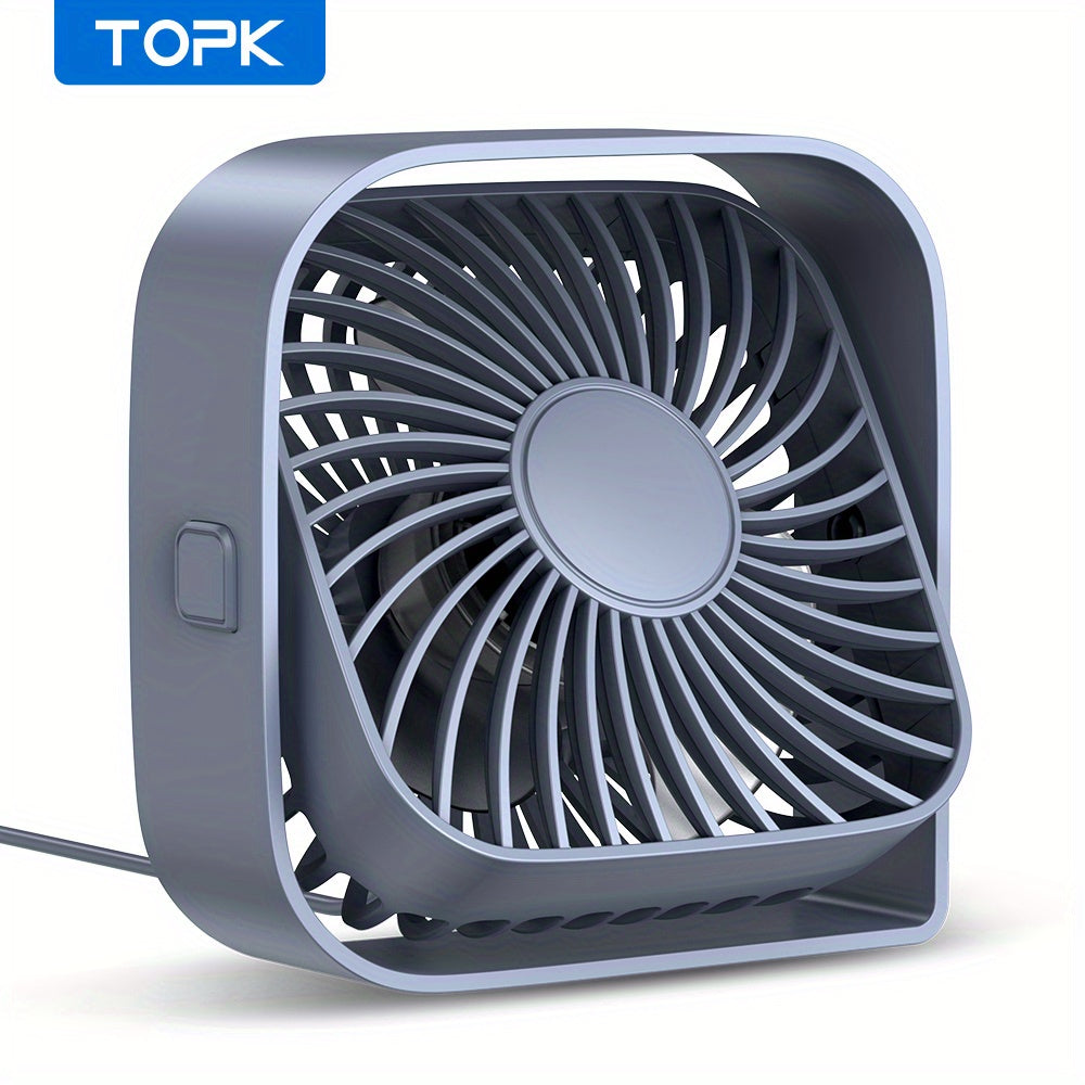 Ventilateur de bureau USB portable TOPK – 4 pouces, 3 vitesses, rotation à 360°, super silencieux pour la maison, le bureau, la chambre et plus encore ! 