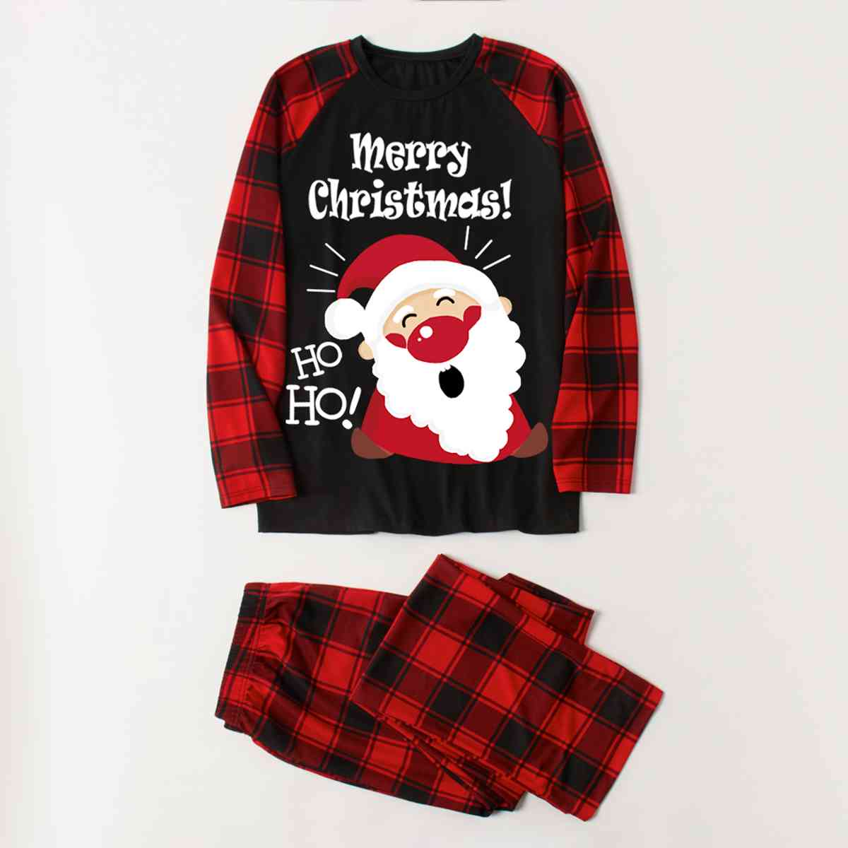 MERRY CHRISTMAS Graphic Top and Plaid Pants Set