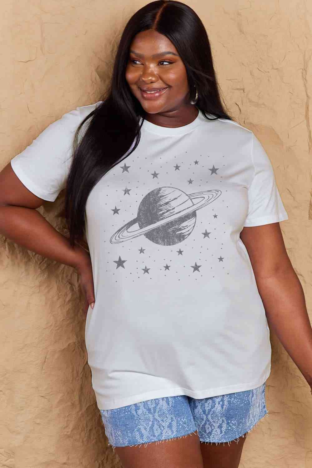 T-shirt en coton avec image Planet, taille réelle, Simply Love