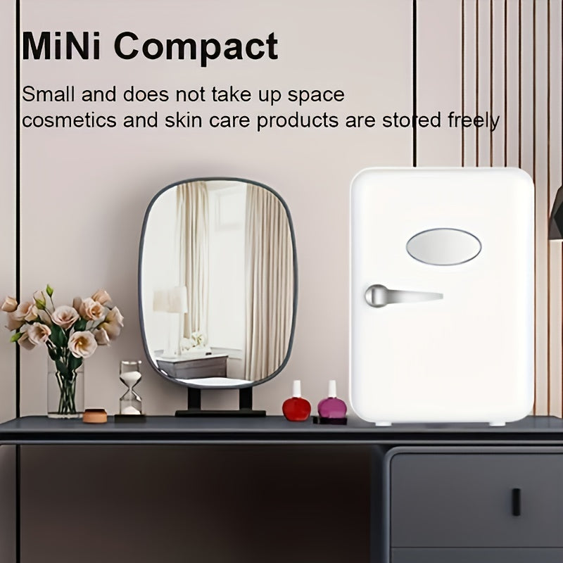 4L/6 Cans Mini Refrigerator with Window and Pointed Handle - US Standard - Dual-purpose Cooling and Heating for Car and Household - Ideal for Storing Cosmetics, Skin Care Products, and Masks