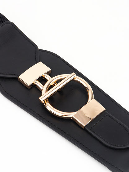 PU Elastic Wide Belt with Alloy Buckle