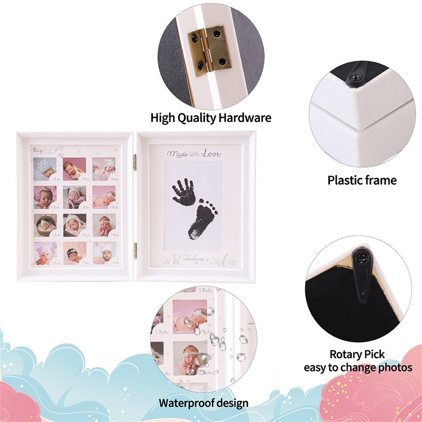 100 Days Anniversary Table Filler Photo Frame - Capture Your Newborn's Hand & Foot Prints!