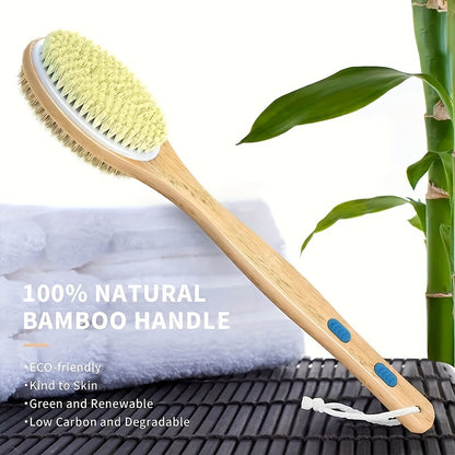 1 pcs Dual-Sided Shower Brush with Soft and Stiff Bristles - Long Handle Back Scrubber for Body Exfoliation - Wet or Dry Brushing - 17.1in/2.4in - 0.56lb