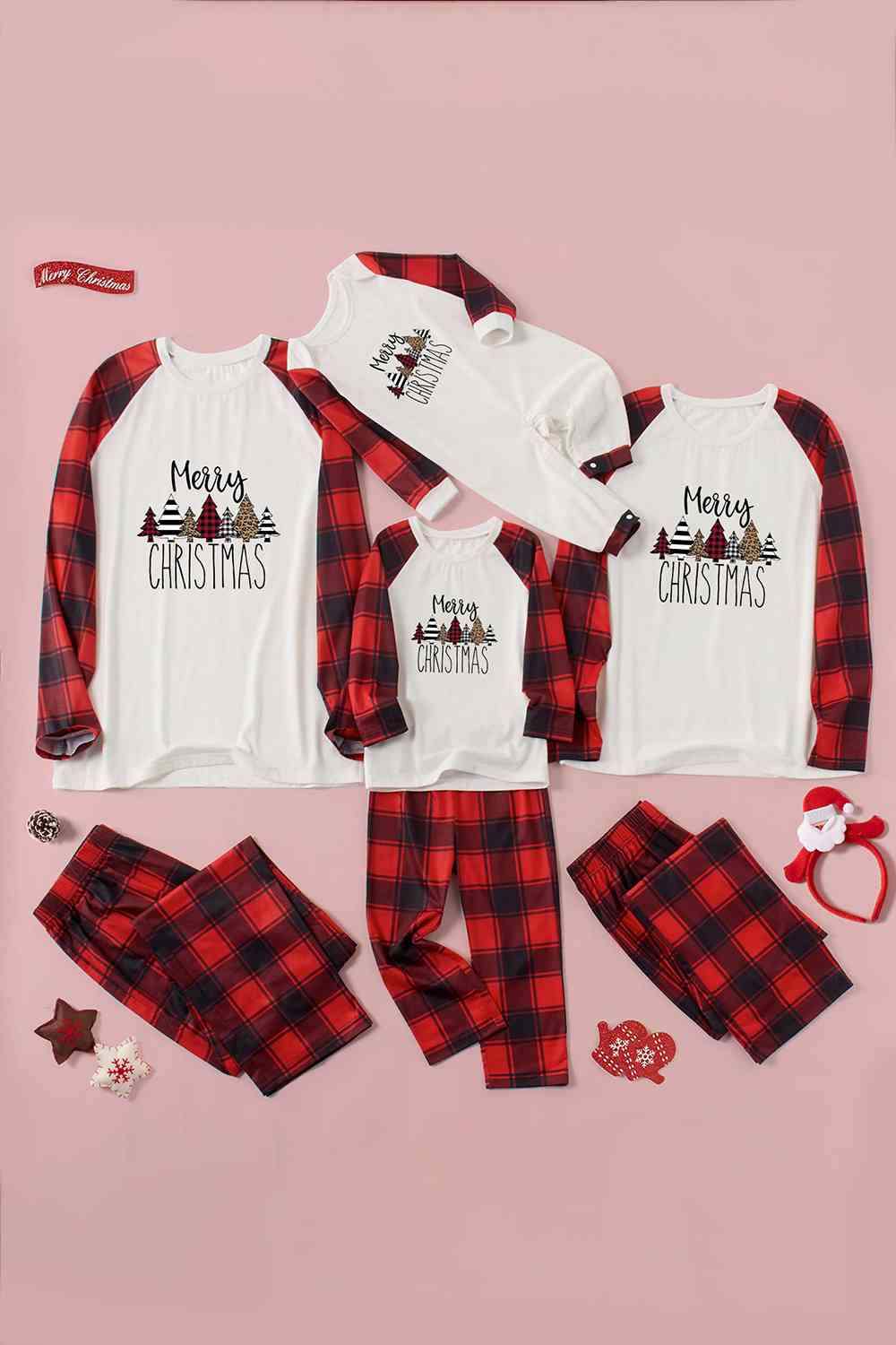 MERRY CHRISTMAS Graphic Top and Plaid Pants Set