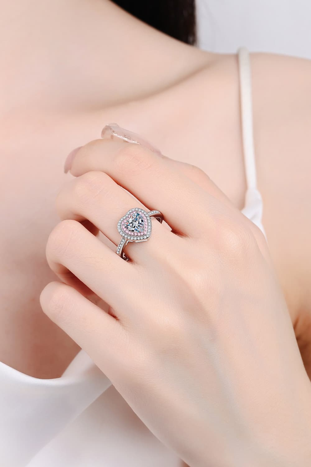 Bague en argent sterling 925 cœur moissanite 1 carat