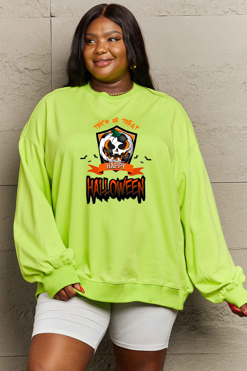 Simply Love Full Size TRICK OR TREAT HAPPY HALLOWEEN Graphic Sweatshirt