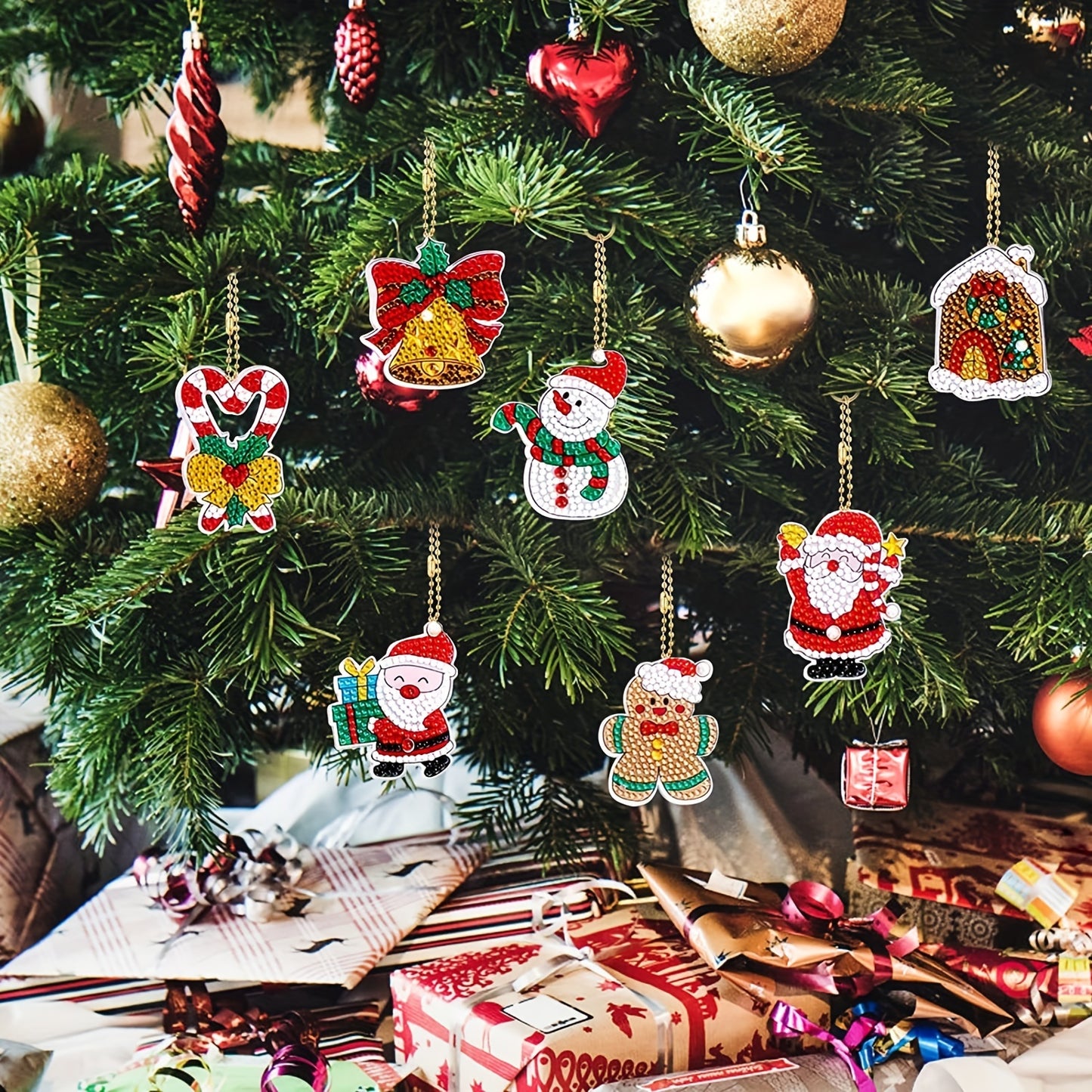 12pcs Christmas Tree Ornaments: 5D DIY Diamond Painting Keychains for a Festive Decoration!