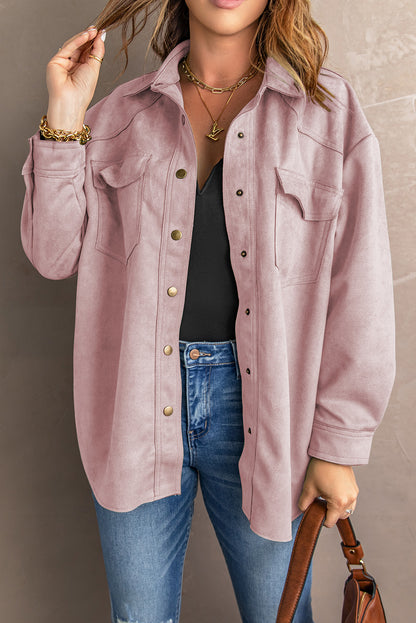 Suede Snap Front Dropped Shoulder Jacket