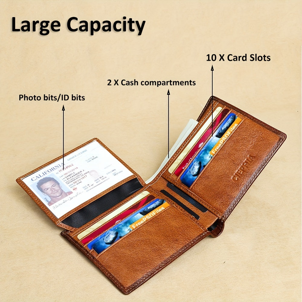 Anti-Theft Men's Leather Wallet with Multiple Card Slots and ID Holders