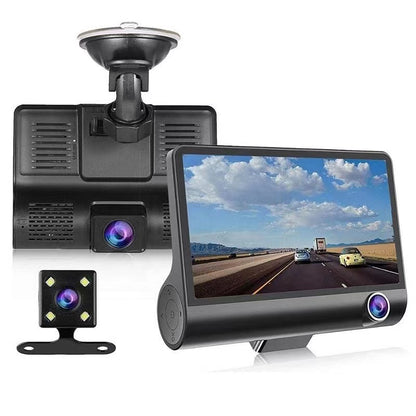 Triple Recording Car DVR - 1080P HD Front, Interior, and Rear Cameras with 4.0-inch Screen, Reverse Image, and Loop Recording - Capture Every Angle for Ultimate Safety and Security