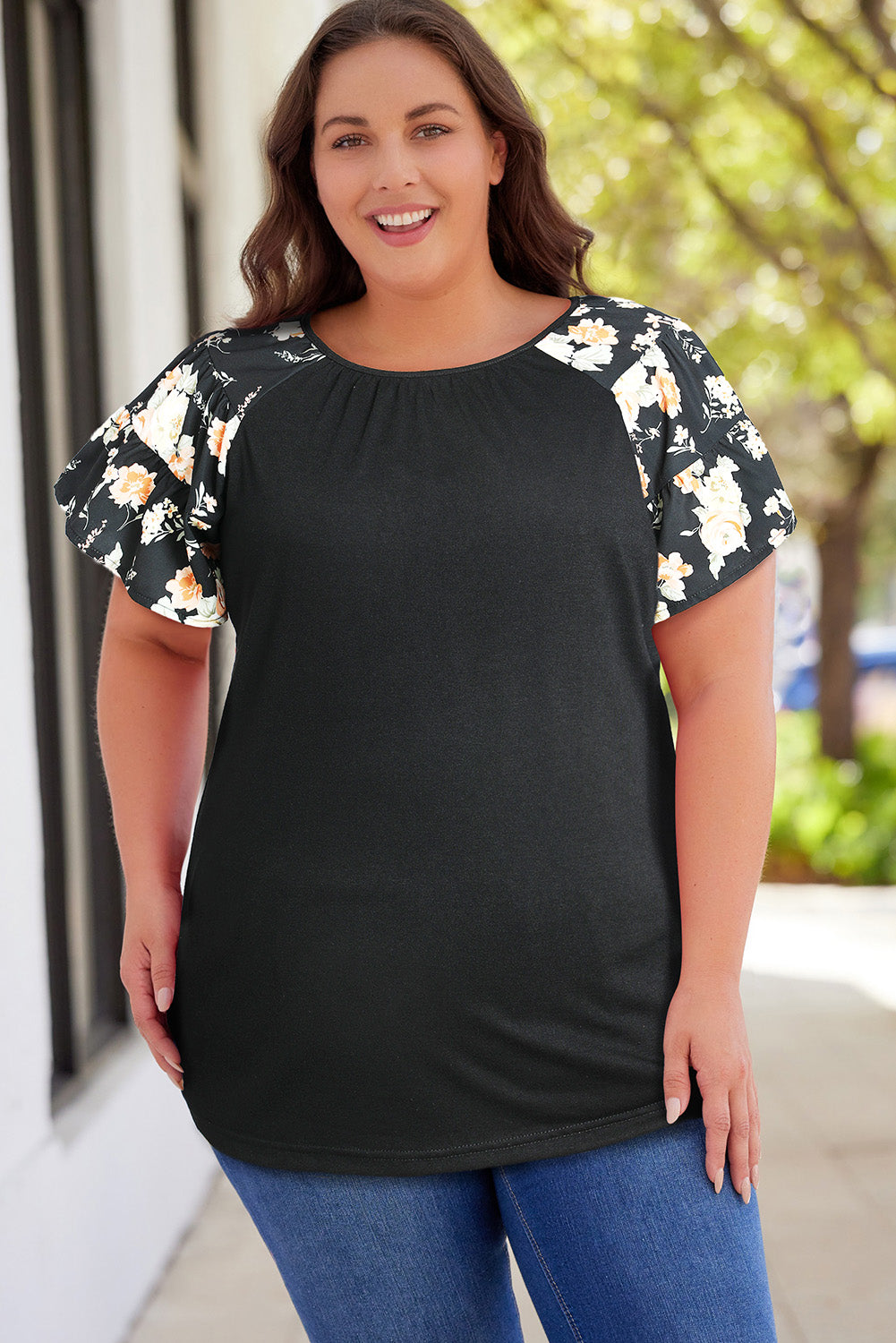 T-shirt Épissé Floral de Grande Taille