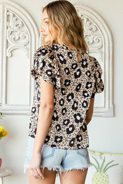 Blouse à col rond et manches bouffantes à imprimé animal