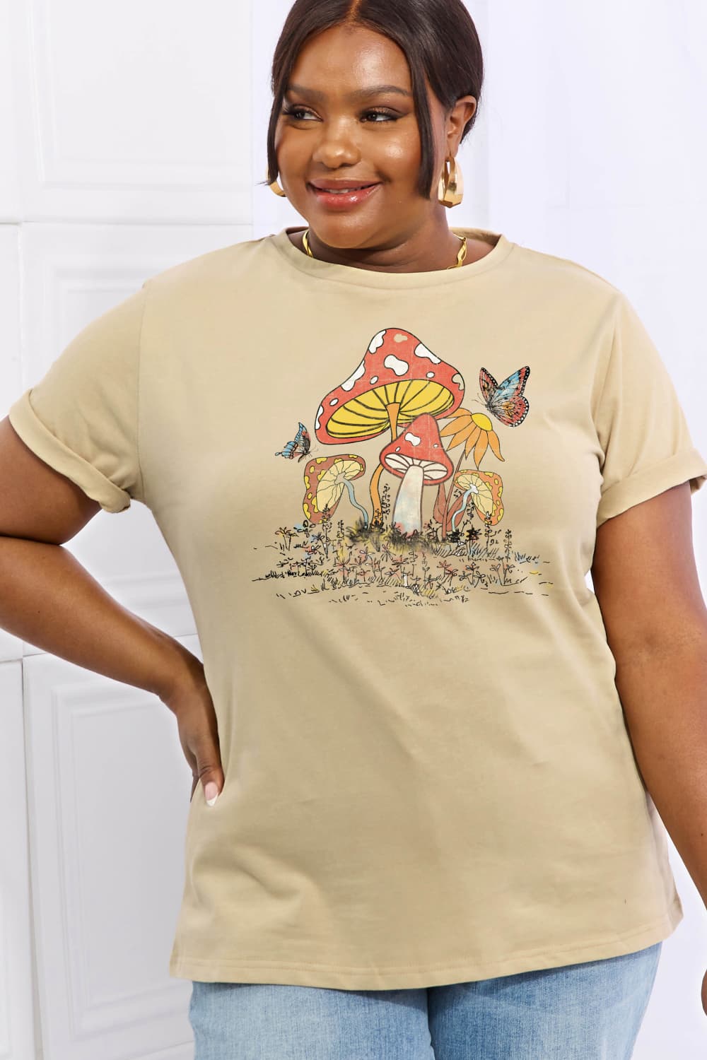 Simply Love Full Size Mushroom & Butterfly Graphic Cotton T-Shirt