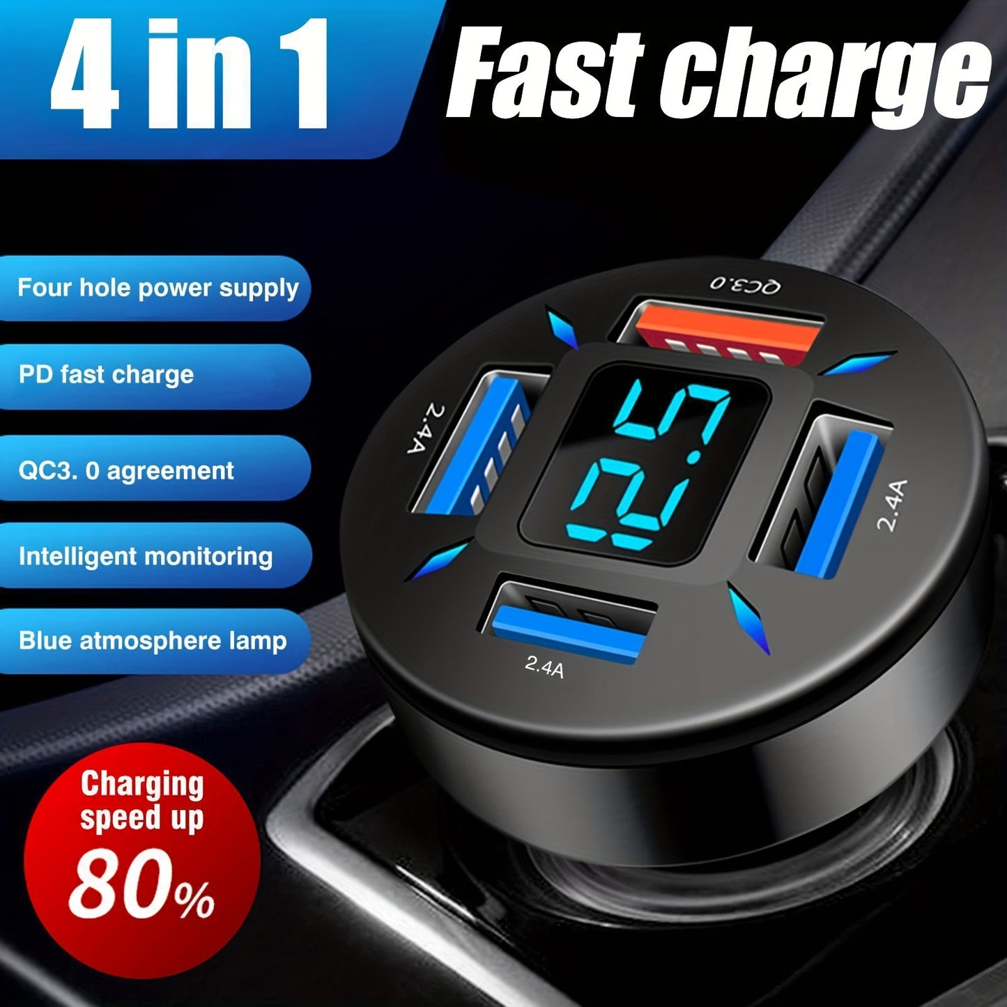 66W PD20W QC3.0 Super Fast Car Charger: Charge Your Devices Faster Than Ever With Digital Display!