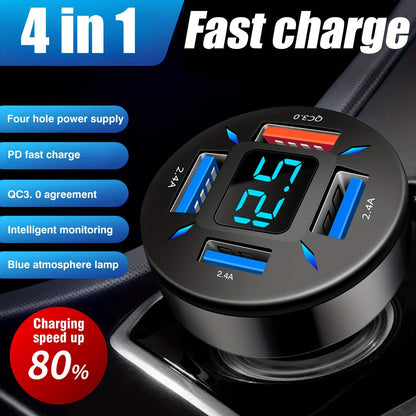 66W PD20W QC3.0 Super Fast Car Charger: Charge Your Devices Faster Than Ever With Digital Display!