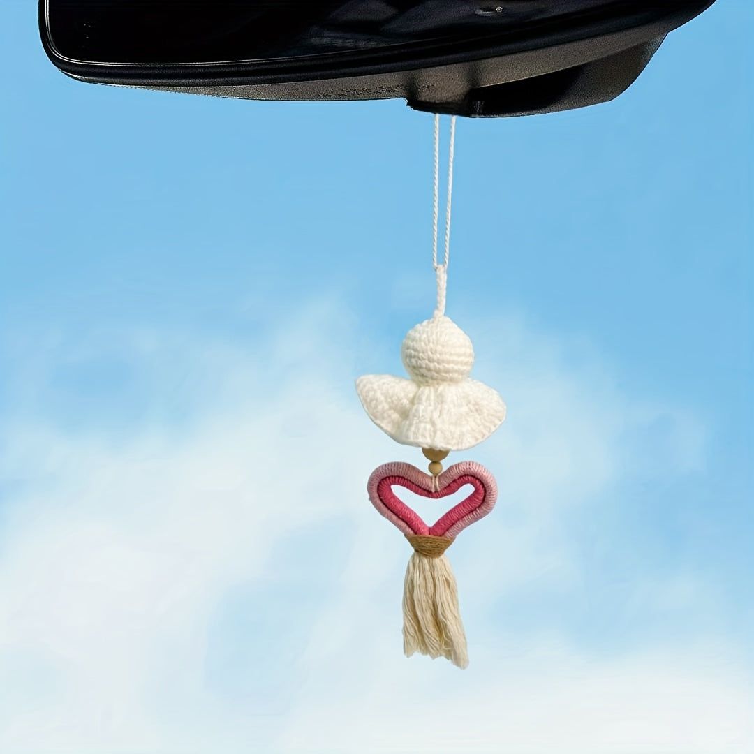 Swinging, Cute, Creative, Good Luck, Tassel, Smiling Face Doll Car Rearview Mirror Hanging Adornment, Cute And Interesting Car Interior Accessories