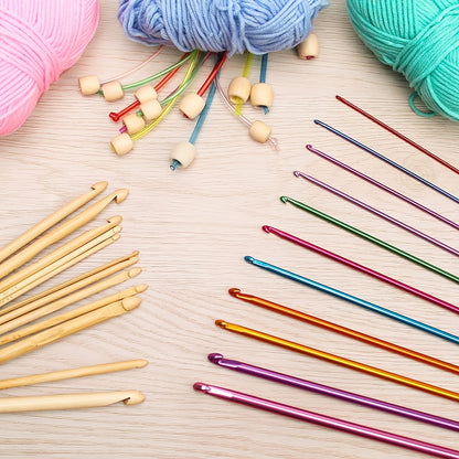 23-Piece Colorful Cable Bamboo Knitting Needle & Aluminum Crochet Hook Set - Perfect for Tunisian Crochet Projects!