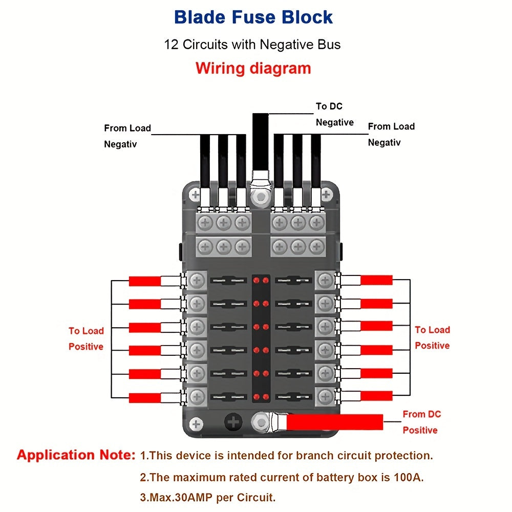 12V/32V Universal Fuse Box Holder With LED Indicator Light - 6/12 Way Blade Portable Car Fuse Box For Auto/Boat Protection