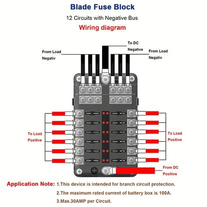 12V/32V Universal Fuse Box Holder With LED Indicator Light - 6/12 Way Blade Portable Car Fuse Box For Auto/Boat Protection