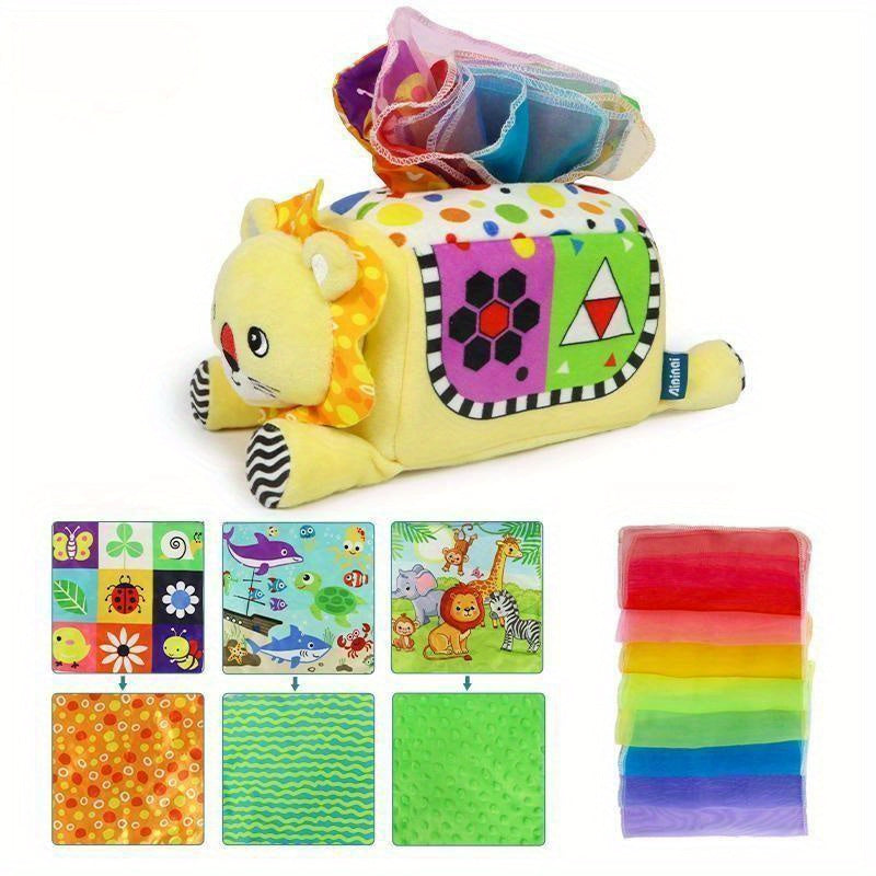 The New Animal-shaped Three-dimensional Tissue Box Baby Can't Tear It. Tissue Box Children's Finger Exercise Pulling Toys, Built-in 3 Pieces Of Ring Paper And 8pcs Gauze, To Meet The Baby's Desire To Tear Behavior