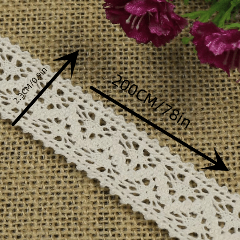 Beige Cotton Lace Ribbon - 6.56ft of DIY Clothing Accessories & Scrapbooking Trim for Gift Wrapping & Crocheting