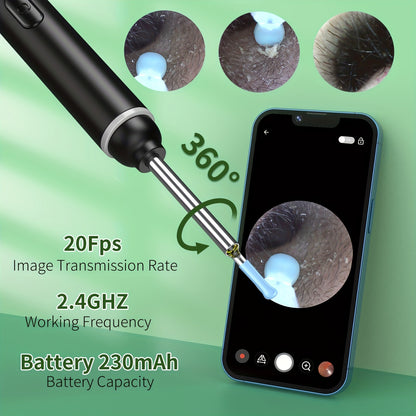 1080p FHD Wireless Ear Otoscope with 6 LED Lights and Ear Wax Cleaner Tool for iPhone, iPad, and Android Smart Phones - Easy Ear Wax Removal and Ear Camera