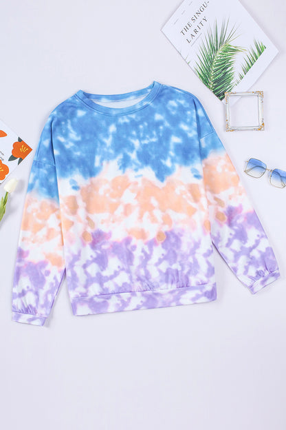 Tie-Dye Drop Shoulder Round Neck Sweatshirt