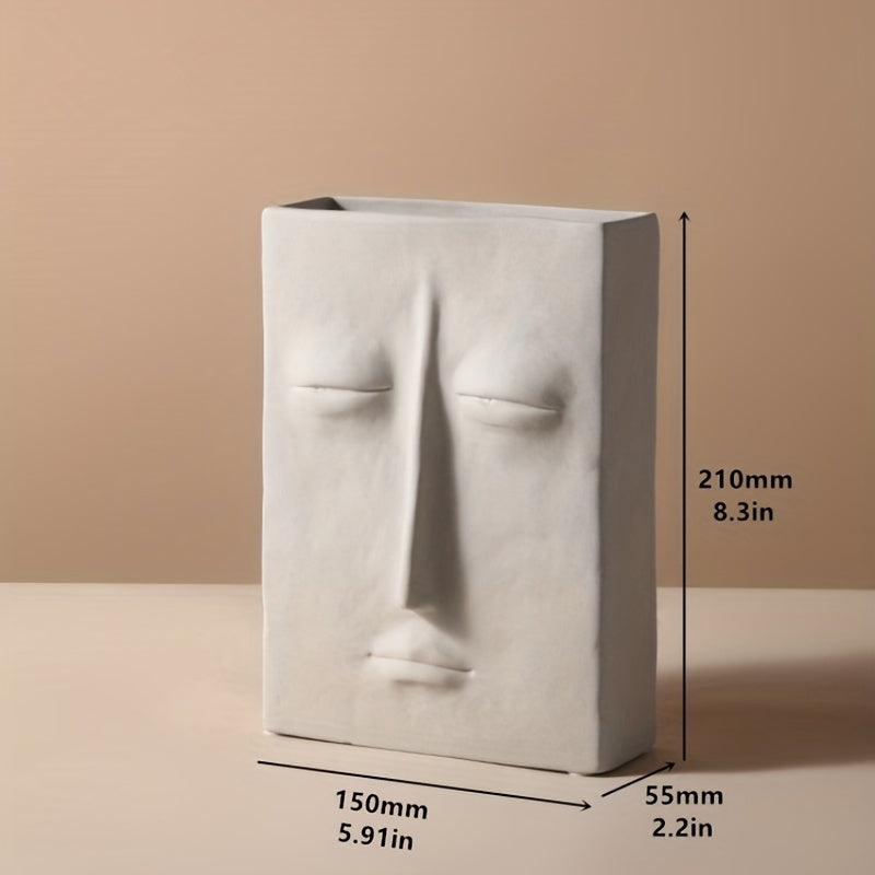 1pc Ceramic Art Creative Abstract Face Decorative Vase, Creative Square Vase Desktop Decorative Ornament, Home Decor, Room Decor, Decorative Gift