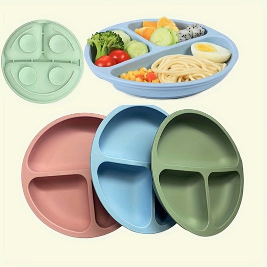 Suction Plates For Babies & Toddlers,100% Silicone Plates Stay Put With Suction Feature, Divided Design, Microwave & Dishwasher Safe