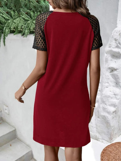 Buttoned V-Neck Raglan Sleeve Dress