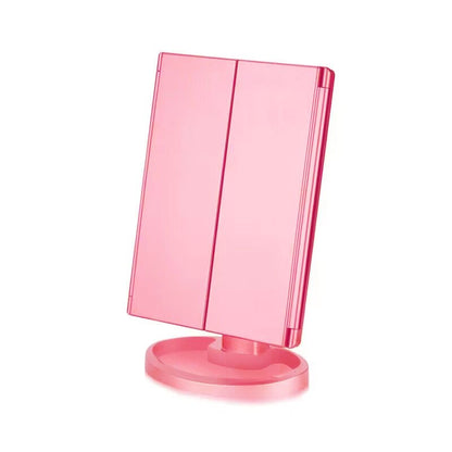 Miroir de maquillage LED à grossissement 2X-3X - Contrôle tactile, conception à trois volets, double alimentation portable - Cadeau parfait pour les femmes ! 