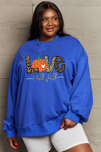 Simply Love Full Size LOVE FALL Y'ALL Graphic Sweatshirt