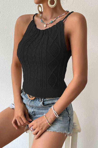 Round Neck Cable-Knit Sleeveless Knit Top