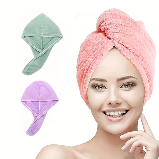 2pcs Microfiber Hair Towel Wrap With Button Single Layer Hair Drying Towel Shower Bath Hair Cap For Long Thick Short Hair