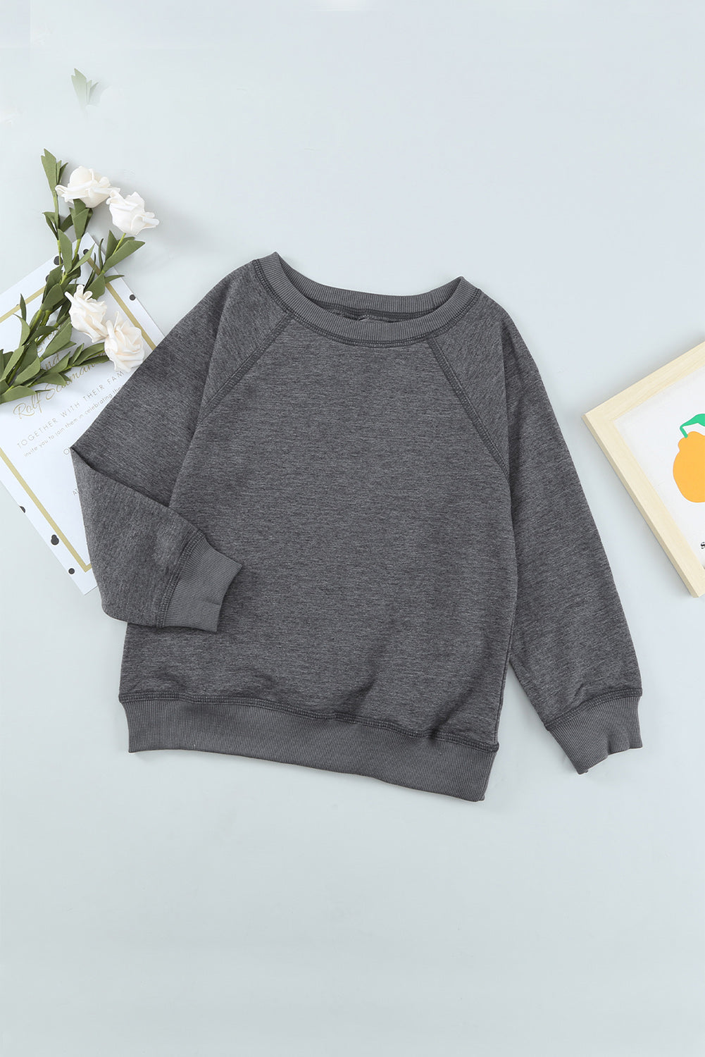 Girls Raglan Sleeve Ribbed Trim Sweatshirt