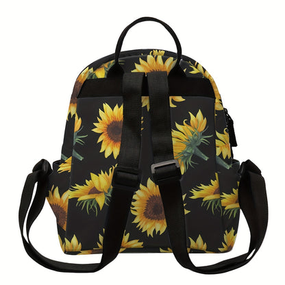 Sac à dos élégant avec fermeture éclair et imprimé tournesol – Parfait pour l'école et un usage quotidien. 