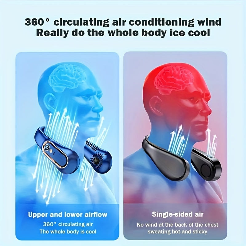 2023 Nouveau ventilateur de cou portable suspendu : ultra-longue endurance, chargement USB, 5 vitesses sans feuilles, rechargeable, silencieux, réfrigération climatisation cuisine extérieur bureau réfrigération artefact cadeau pour petit ami/petite amie 