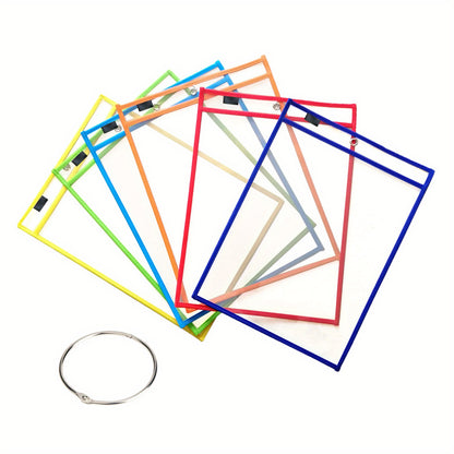 6/10/20/30pcs Reusable Dry Erase Pocket, Oversized Oversized Write And Wipe Pockets With Rings, Clear Plastic Sheet Protectors, Teacher School Classroom Supplies