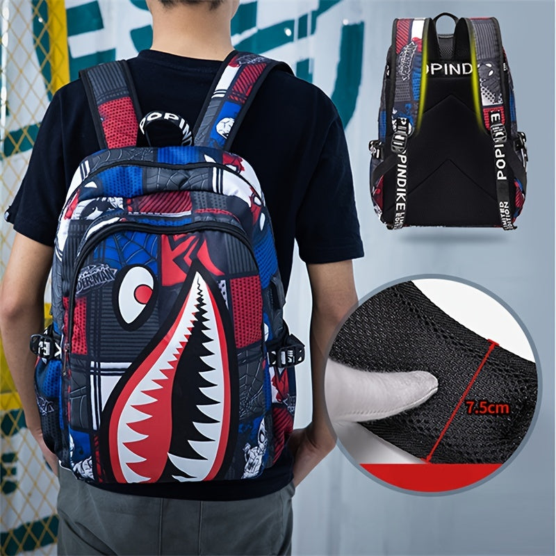 Stylish & Lightweight Schoolbag for Teenagers - Shark Design & Waterproof Breathable Oxford Fabric