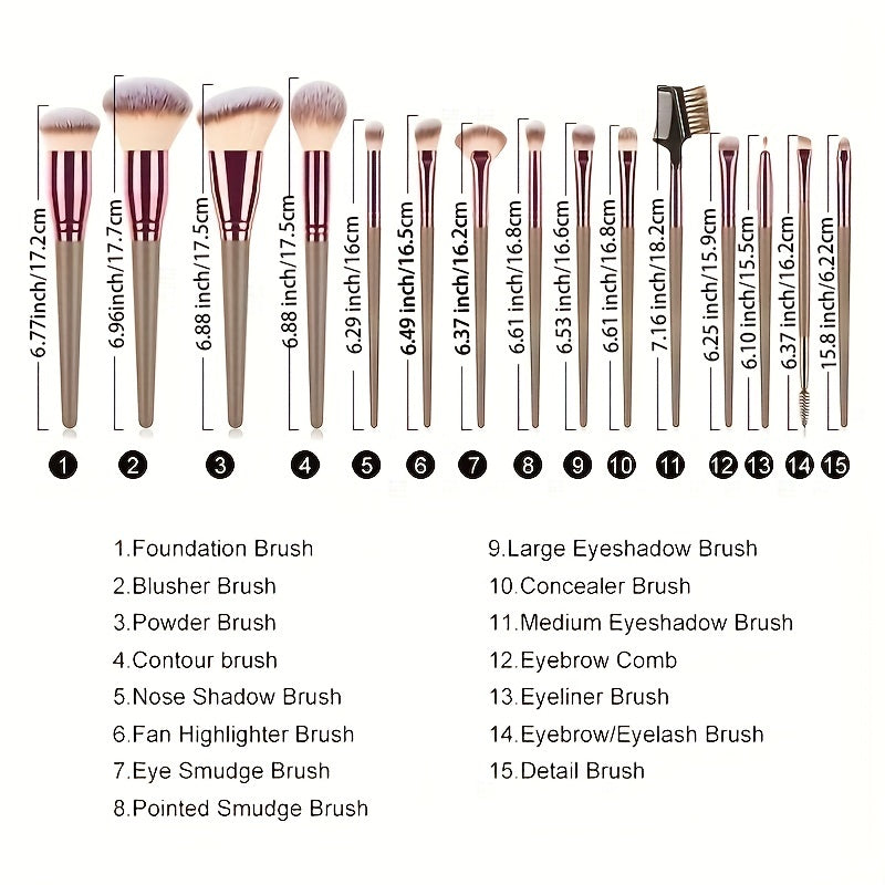 15-Piece Professional Makeup Brush Set: Perfect for Foundation, Eyelash, Eyebrow, and Eyeshadow Cosmetics!