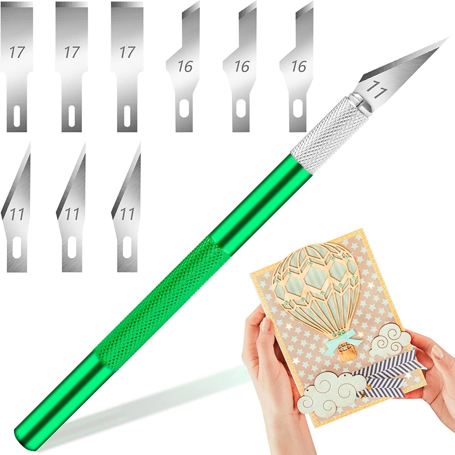 1pc Craft Knife With 9PCS Exacto Knife Blades Refills (#11, 16, 17), Exacto Knife And Extra Blades For Beginners, Precision Hobby Knife For Carving Fondant, Scrapbooking, Stencils