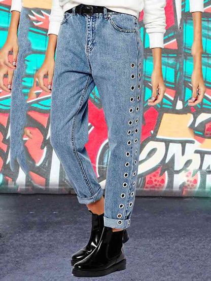 Buttoned Openwork Jeans