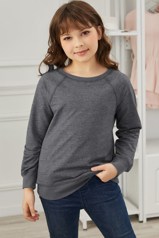 Sweat-shirt à manches raglan et bordure côtelée pour fille