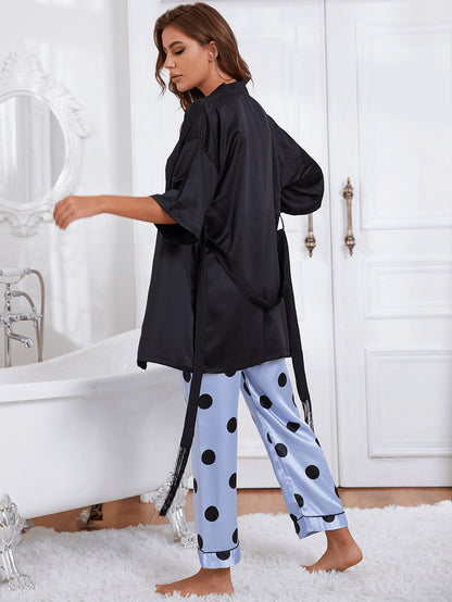 Cami, Robe, and Printed Pants Pajama Set