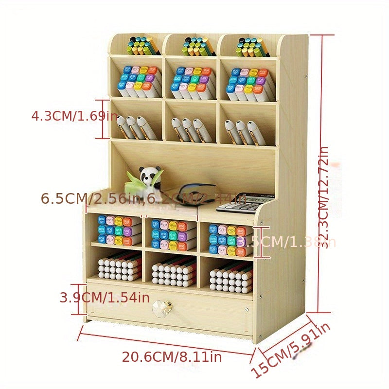 1 porte-crayon en bois : assemblage manuel de bricolage pour fournitures scolaires, de bureau, de maison et d'art - Organisateur de papeterie de bureau pour accessoires de bureau 