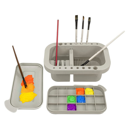 3pcs/set Paint Brush Cleaner, Painting Supplies, Paint Brush Holder And Organizers With Palette For Acrylic, Watercolor, And Water-Based Paints (Grey)