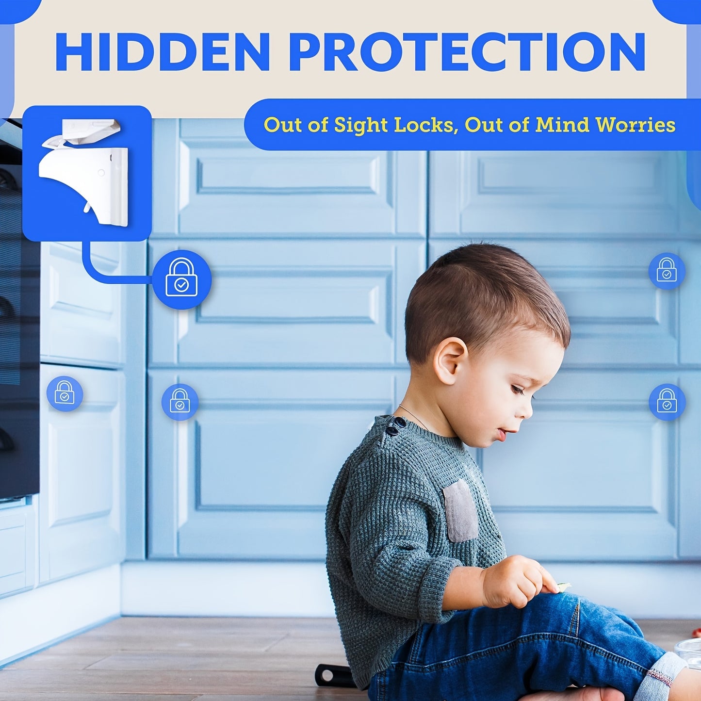 4 Pack Babyproof Magnetic Cabinet Locks - Keep Your Little Ones Safe with Adhesive Easy Installation & Key Holders!