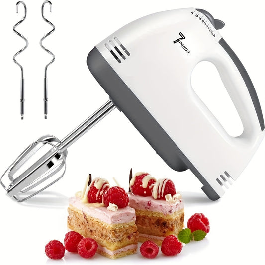 7-Speed Electric Hand Mixer - 110V, 50/60Hz - Includes 2 Dough Hooks, 2 Beaters & Whisk - Perfect for Baking & Cooking - White